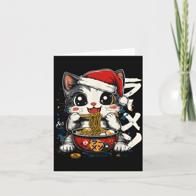 Funny Christmas Santa Cat Ramen Japanese Kawaii An Card (Front)