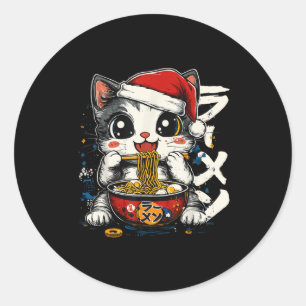 Funny Christmas Santa Cat Ramen Japanese Kawaii An Classic Round Sticker