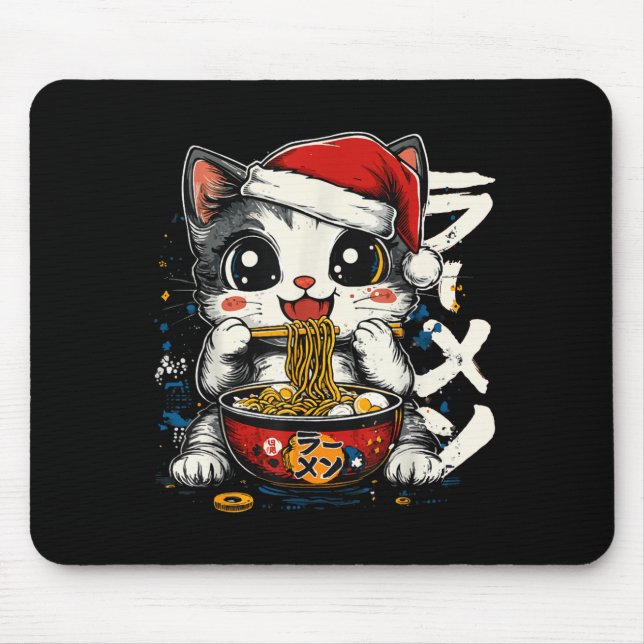 Funny Christmas Santa Cat Ramen Japanese Kawaii An Mouse Pad (Front)