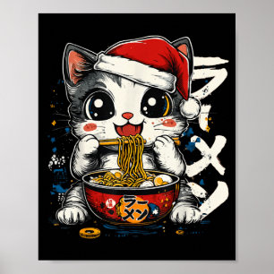 Funny Christmas Santa Cat Ramen Japanese Kawaii An Poster