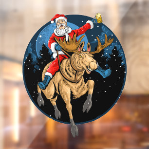 Funny Christmas Santa Claus Beer Riding A Moose 