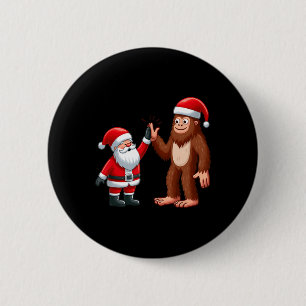 Funny Christmas Santa Claus Bigfoot High-fiving Xm 6 Cm Round Badge