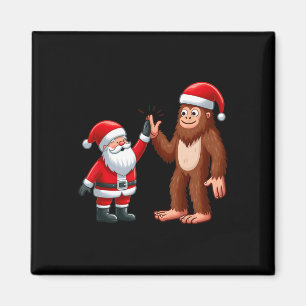 Funny Christmas Santa Claus Bigfoot High-fiving Xm Magnet
