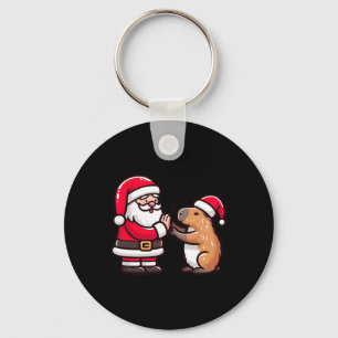 Funny Christmas Santa Claus Capybara High-fiving X Key Ring