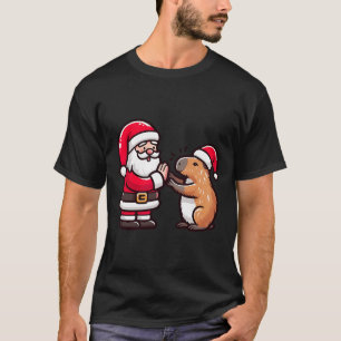 Funny Christmas Santa Claus Capybara High-fiving X T-Shirt