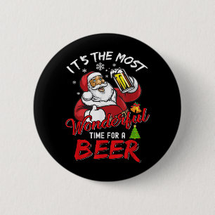 Funny Christmas Santa Claus Drinking Beer Wonderfu 6 Cm Round Badge