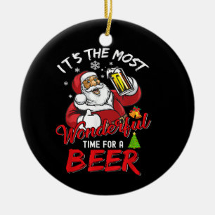 Funny Christmas Santa Claus Drinking Beer Wonderfu Ceramic Ornament