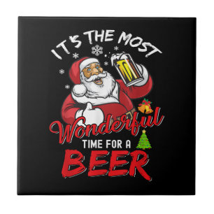 Funny Christmas Santa Claus Drinking Beer Wonderfu Ceramic Tile