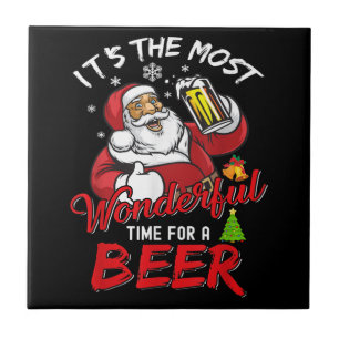 Funny Christmas Santa Claus Drinking Beer Wonderfu Ceramic Tile