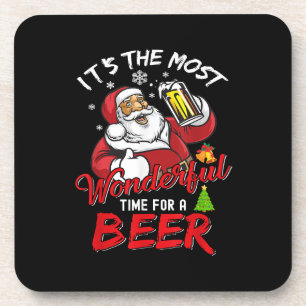 Funny Christmas Santa Claus Drinking Beer Wonderfu Coaster