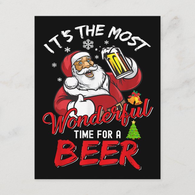 Funny Christmas Santa Claus Drinking Beer Wonderfu Enclosure Card (Front)