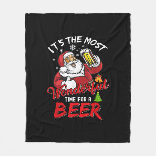 Funny Christmas Santa Claus Drinking Beer Wonderfu Fleece Blanket