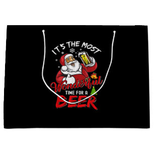 Funny Christmas Santa Claus Drinking Beer Wonderfu Large Gift Bag