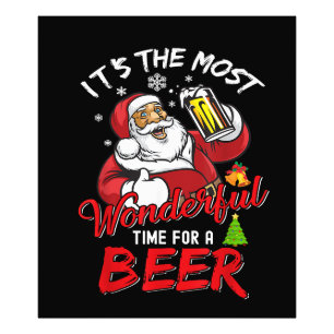 Funny Christmas Santa Claus Drinking Beer Wonderfu Photo Print