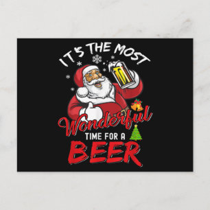 Funny Christmas Santa Claus Drinking Beer Wonderfu Postcard