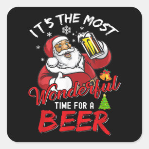 Funny Christmas Santa Claus Drinking Beer Wonderfu Square Sticker