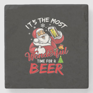 Funny Christmas Santa Claus Drinking Beer Wonderfu Stone Coaster