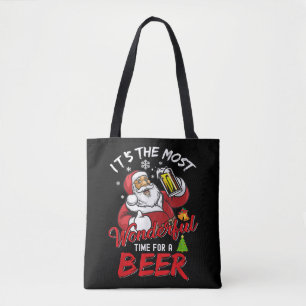 Funny Christmas Santa Claus Drinking Beer Wonderfu Tote Bag
