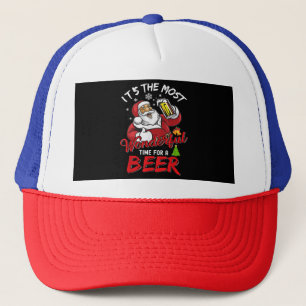 Funny Christmas Santa Claus Drinking Beer Wonderfu Trucker Hat