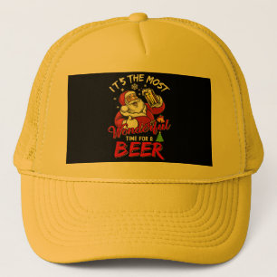 Funny Christmas Santa Claus Drinking Beer Wonderfu Trucker Hat