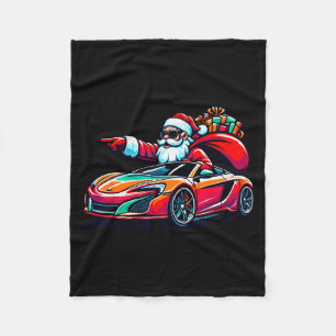 Funny Christmas Santa Claus Driving Srt Car Xmas P Fleece Blanket
