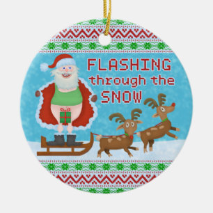 Funny Christmas   Santa Claus Flashing Thru Snow Ceramic Tree Decoration