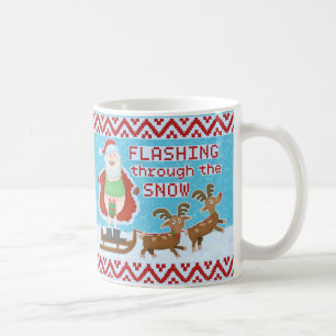 Funny Christmas Santa Claus Flashing Thru Snow Coffee Mug