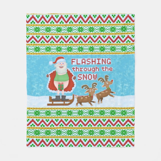 Funny Christmas | Santa Claus Flashing Thru Snow Fleece Blanket (Front)