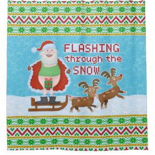 Funny Christmas   Santa Claus Flashing Thru Snow Shower Curtain