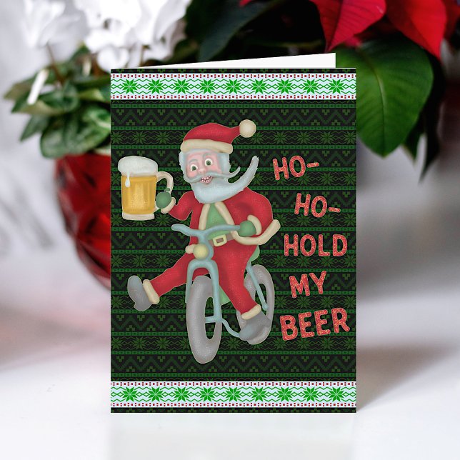 Funny Christmas Santa Claus Hold My Beer Humor Card (Creator Uploaded)