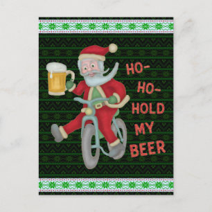 Funny Christmas Santa Claus Hold My Beer Humour Postcard