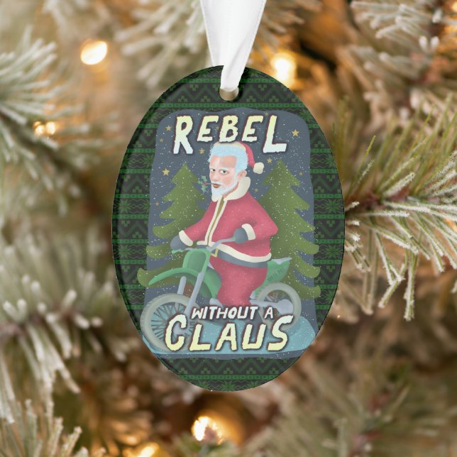 Funny Christmas Santa Claus Humor Motorcycle Rebel Ornament (Tree)