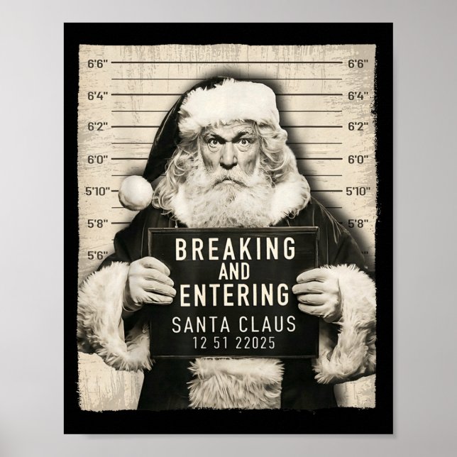 Funny Christmas Santa Claus Humor Mugshot Xmas Men Poster (Front)