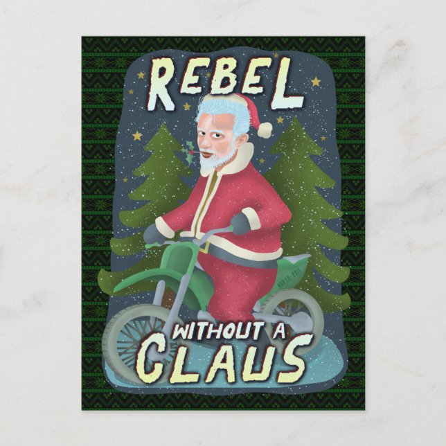 Funny Christmas Santa Claus Humour Motorcycle Rebe Holiday Postcard (Front)