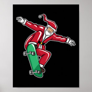 Funny Christmas Santa Claus Skateboarding Gift Ska Poster