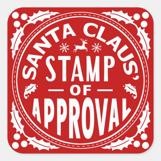 Funny Christmas Santa Claus Stamp of Approval Square Sticker (Front)