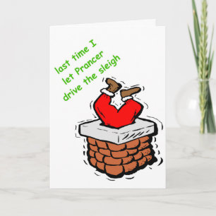 Funny Christmas Santa Claus Stuck Chimney Xmas Holiday Card