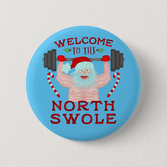 Funny Christmas Santa Claus Swole Weightlifter 6 Cm Round Badge (Front)