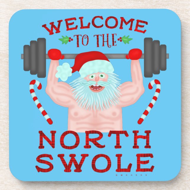 Funny Christmas Santa Claus Swole Weightlifter Coaster (Front)