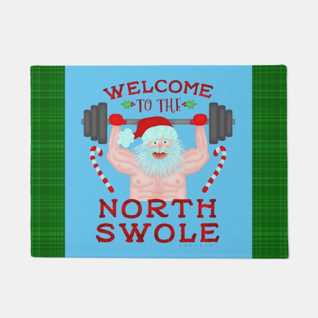 Funny Christmas Santa Claus Swole Weightlifter Doormat (Front)
