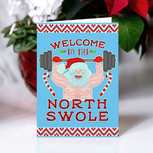 Funny Christmas Santa Claus Swole Weightlifter Holiday Card