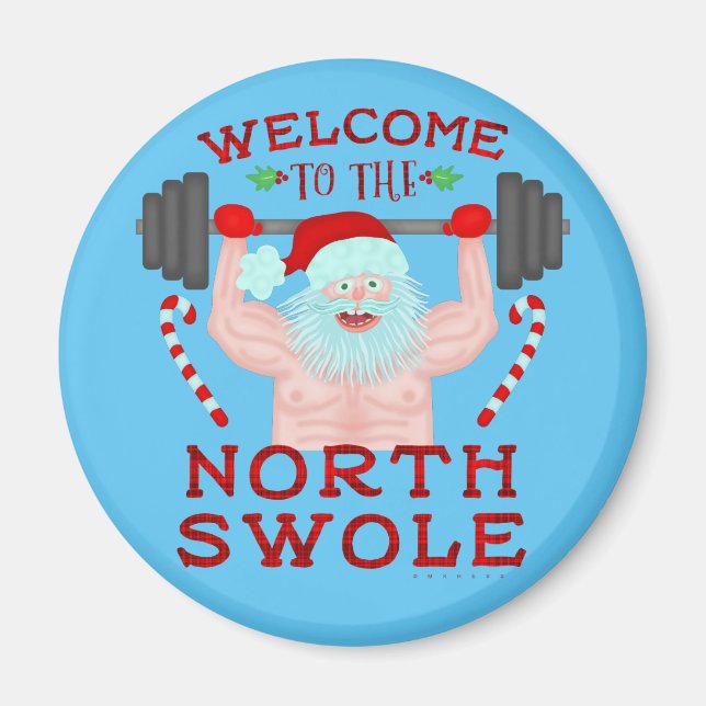 Funny Christmas Santa Claus Swole Weightlifter Magnet (Front)