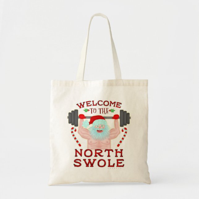Funny Christmas Santa Claus Swole Weightlifter Tote Bag (Front)