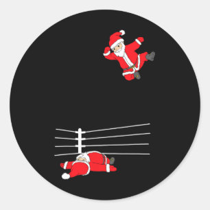 Funny Christmas Santa Claus Wrestling Xmas  Classic Round Sticker