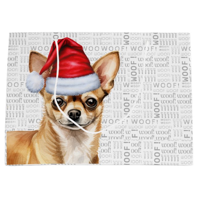 Funny Christmas Santa Dog Chihuahua Holiday Large Gift Bag (Front)