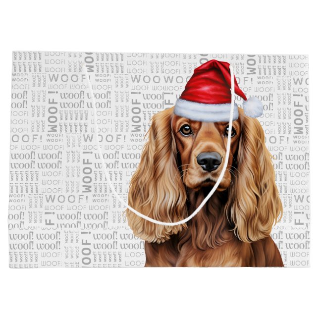 Funny Christmas Santa Dog Cocker Spaniel Holiday Large Gift Bag (Back)