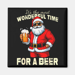 Funny Christmas Santa Drinking Beer Wonderful Time Magnet