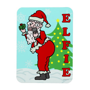 Funny Christmas Santa Elfie Magnet