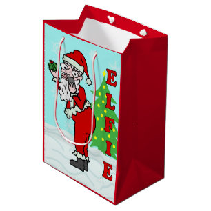 Funny Christmas Santa Elfie Medium Gift Bag