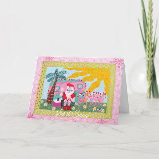 Funny Christmas Santa Flamingo Trailer Holiday Card